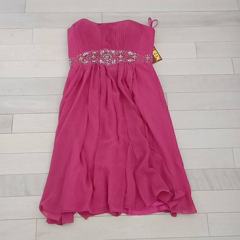 May Queen Women's Mini Strapless Bridesmaid Evening Dress Fuschia Pink Size 10